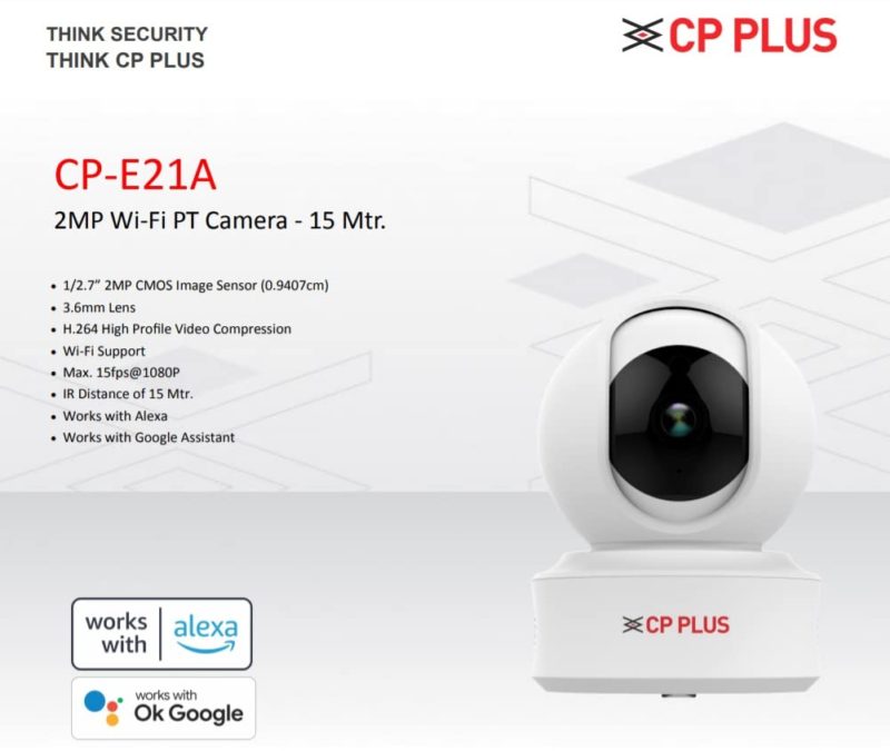 CP Plus E21A Ezykam 360 Degree 2MP Full HD WiFi Camera with Alexa and Google Assistant Support price in Nehru place new Delhi, Noida, Gurugram.. call on 9990666322